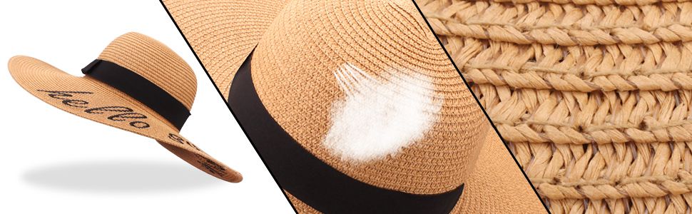 Women's Beach Straw Hat, Floppy Embroidery Sun Hats for Women Vacation/Honeymoon | Amazon (US)