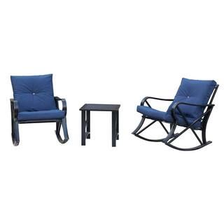 3-Piece Metal Outdoor Bistro Set with Cushions Blue Cushions | The Home Depot