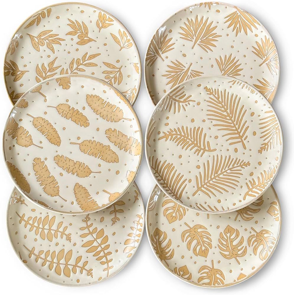 Mora Ceramic Boho Leaves Plates Set of 6-7.8in - Dessert, Salad, Appetizer, Party Serving Plate. ... | Amazon (US)