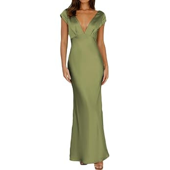 Halfisland Womens Summer Satin V Neck Cap Sleeve Backless Maxi Dress Elegant Twist Cut Out Midi D... | Amazon (US)