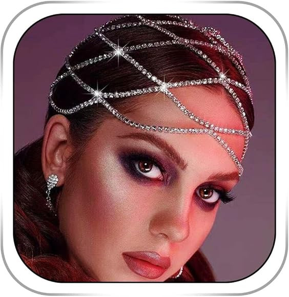 Rhinestone Head Chain Jewelry Silver Gatsby Cap Headpieces 1920s Flapper Headchain Belly Dance Cl... | Amazon (US)