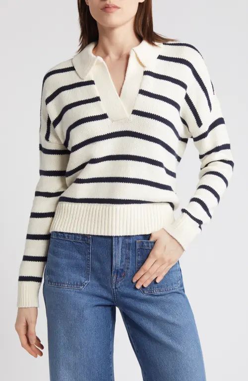 Madewell Dedham Stripe Polo Sweater in Antique Cream at Nordstrom, Size Xx-Small | Nordstrom