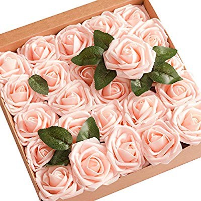 Ling's moment Artificial Flowers Blush Roses 50pcs Real Looking Fake Roses w/Stem for DIY Wedding... | Amazon (US)