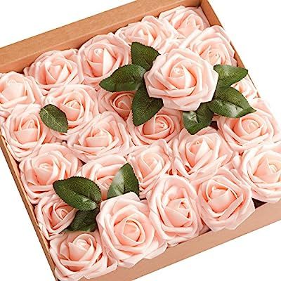 Ling's moment Artificial Flowers Blush Roses 50pcs Real Looking Fake Roses w/Stem for DIY Wedding... | Amazon (US)