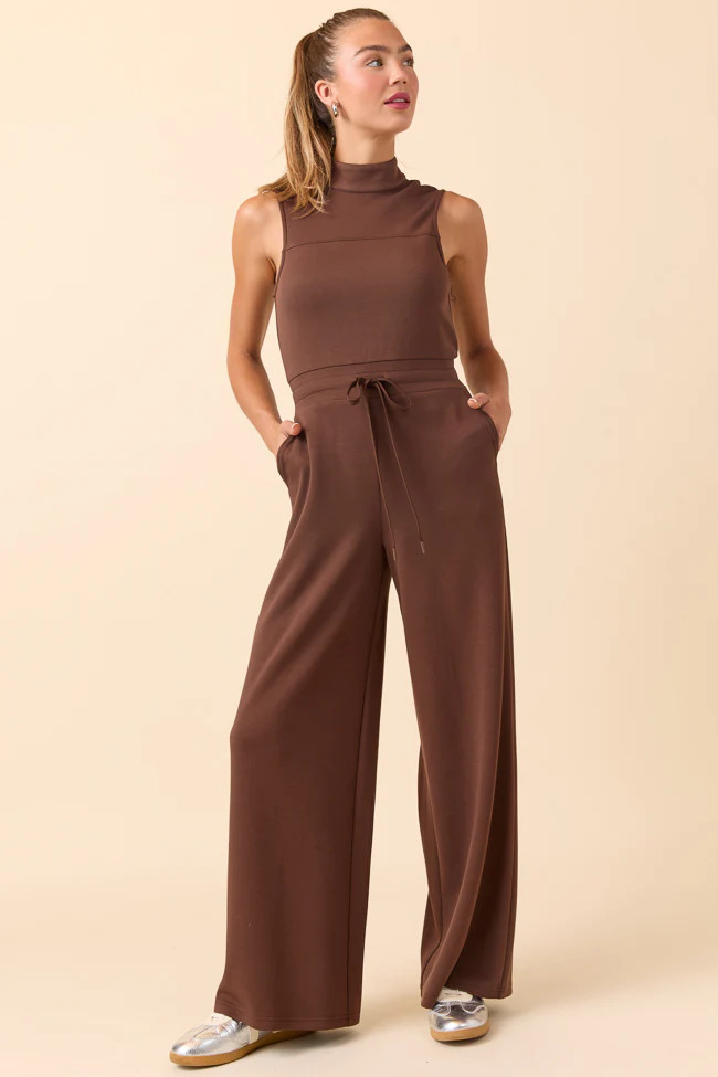 Mira Brown Mock Neck Jumpsuit SALE | Pink Lily