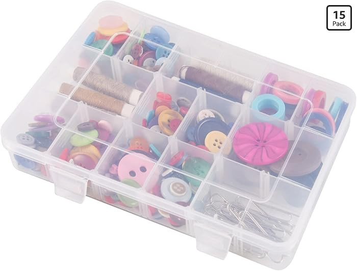 Exptolii 18 Grids Plastic Organizer Box with Dividers, Clear Compartment Container Storage for Be... | Amazon (US)