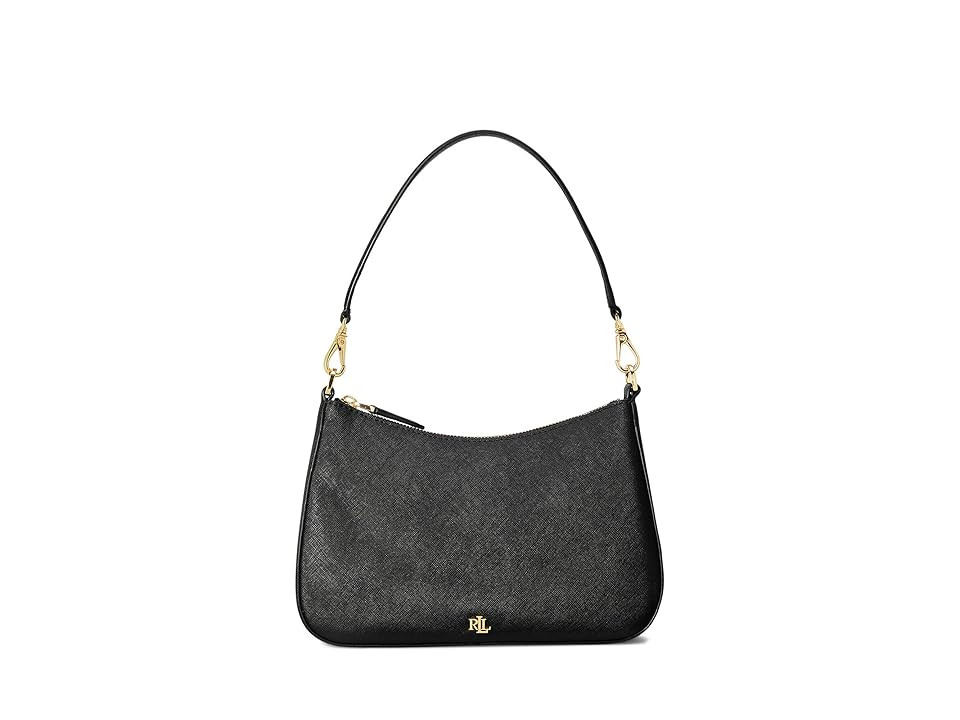 Lauren Ralph Lauren Crosshatch Leather Medium Danni Shoulder Bag Women's Handbags Black | Zappos