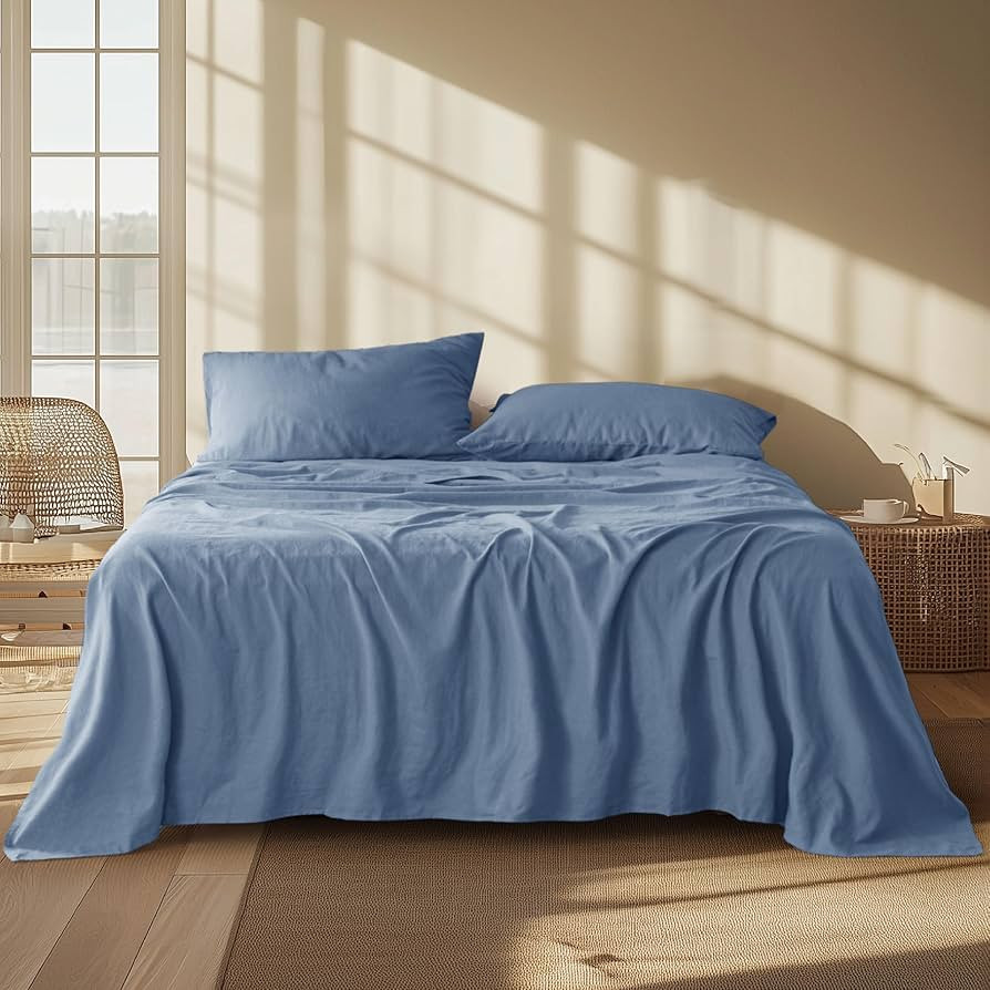 Bedsure Linen Sheets - King Size Sheets, Blend from Linen Cotton Bedsheets, Breathable Cotton Bed... | Amazon (US)