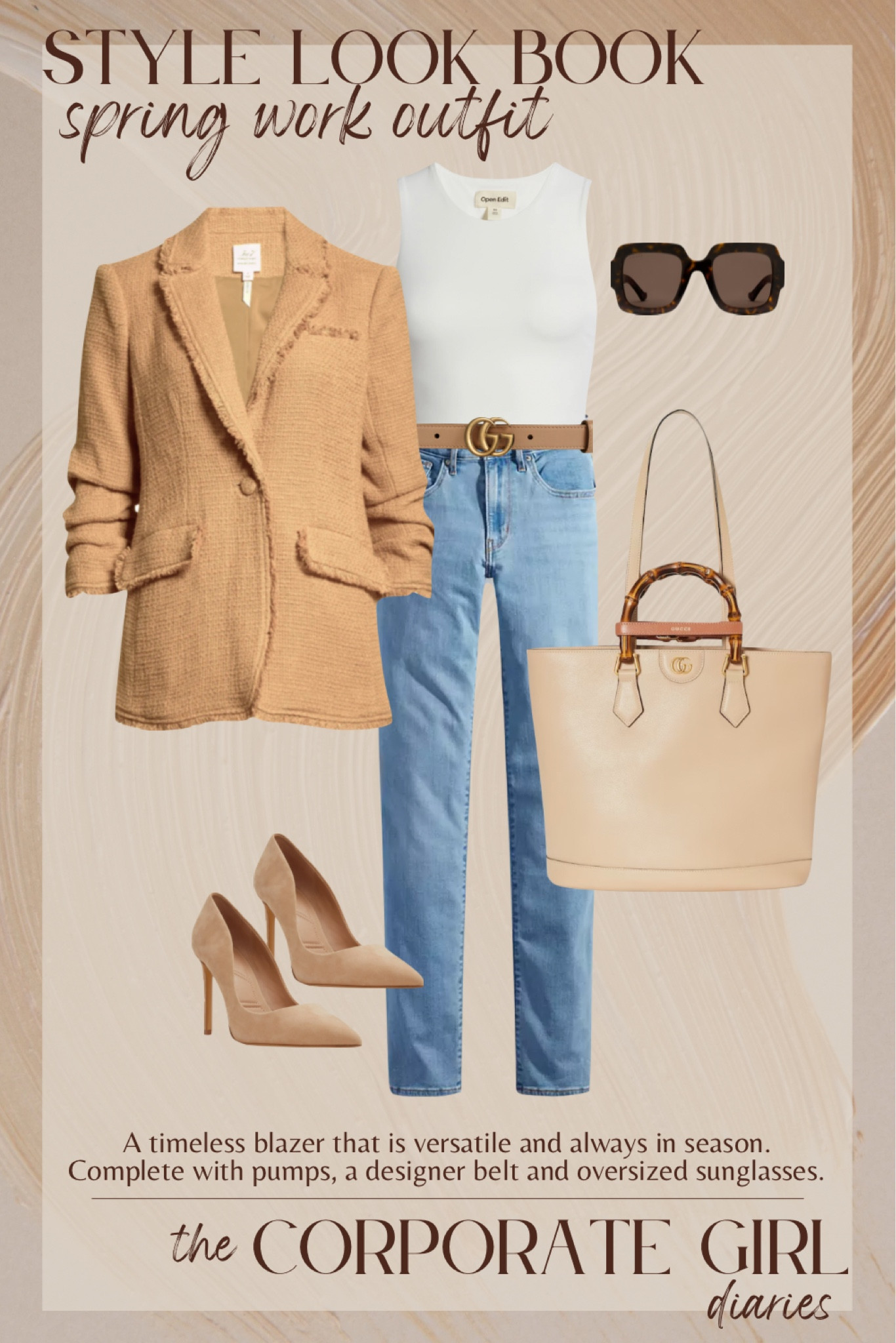 Effortlessly chic spring outfit featuring a Cinq à Sept blazer paired with classic Levi jeans and a Gucci tote. Perfect for a business casual look that transitions seamlessly from the office to happy hour outfit. Corporate baddie business causal outfits woman dress to impress aesthetic 

#LTKfindsunder100 #LTKworkwear #LTKstyletip