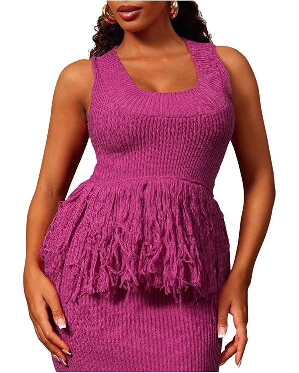Floerns Women's Sleeveless Boho Fringe Tank Tops Scoop Neck Trendy Summer Sweater Vest | Amazon (US)
