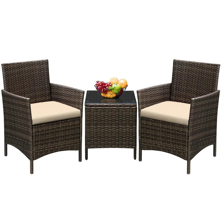 Devoko 3 Pieces Patio Furniture Set Outdoor Conversation Set Wicker Bistro Chairs Set of 2 with C... | Walmart (US)