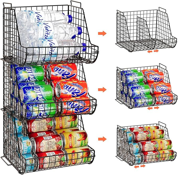 Stacking Can Dispensers 3 Tier with 3 Divider, Large Pantry Can Organizer, Beverage Drink Pop Sod... | Amazon (US)