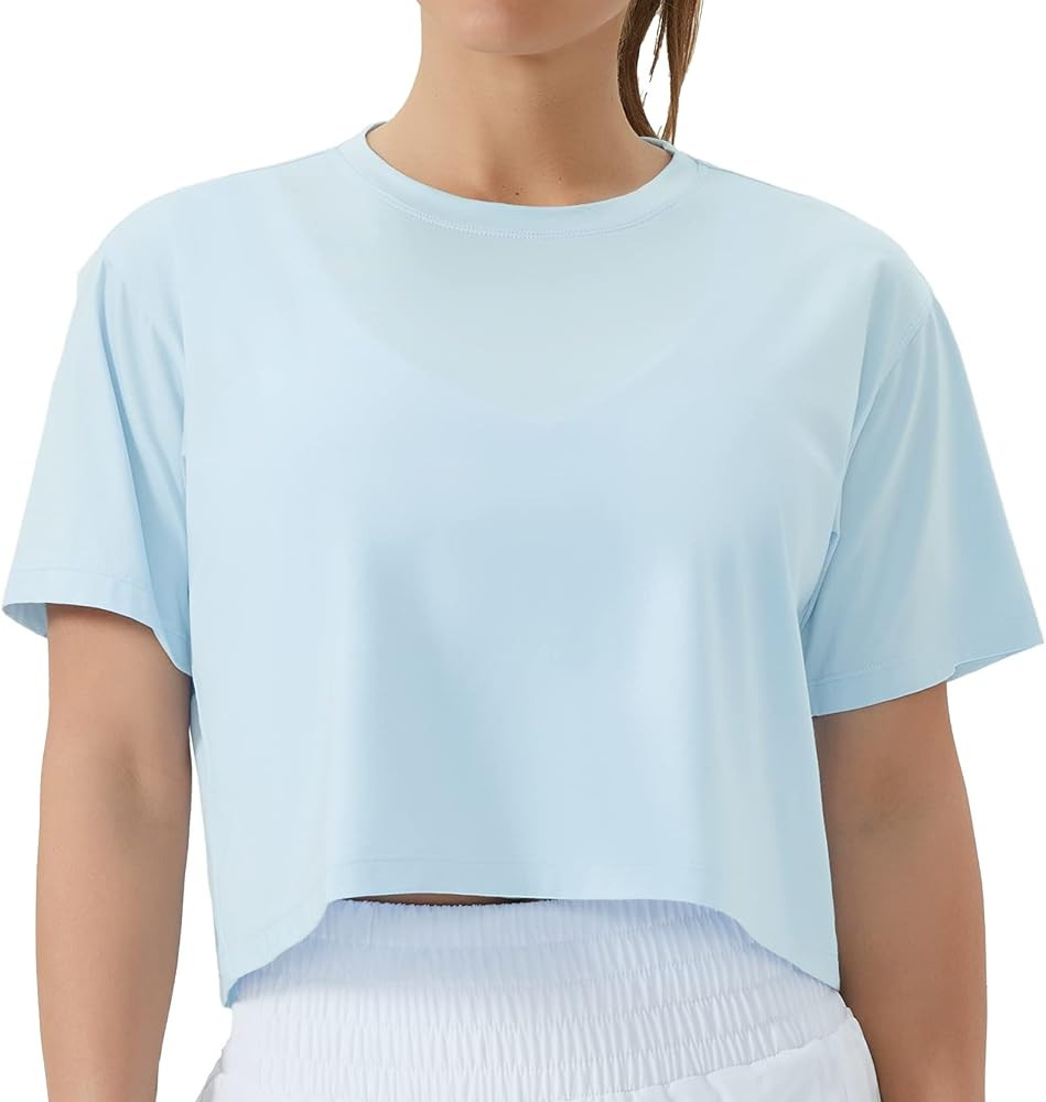 THE GYM PEOPLE Women's Workout Crop Top T-Shirt Short Sleeve Boxy Yoga Running Cropped Basic Tee | Amazon (US)