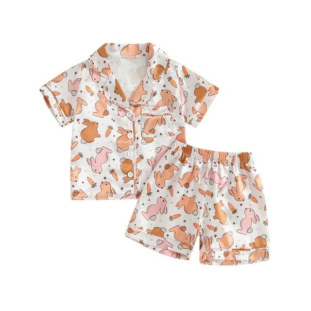 Wallarenear Toddler Easter Pajamas Outfits Bunny Print Button Shirt Tops Shorts Sleepwear,Khaki,1... | Walmart (US)
