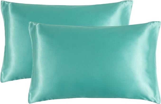 Bedsure Turquoise Satin Pillowcase for Hair and Skin, 2-Pack - Green Pillow Cases Queen Size (20x... | Amazon (US)