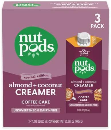 nutpods Coffee Cake, (3-Pack), Unsweetened Dairy-Free Creamer, Made from Almonds and Coconuts, Whole | Amazon (US)