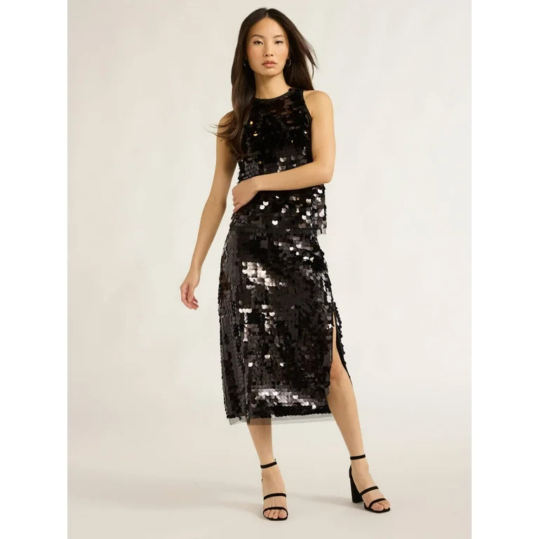 Scoop Women's & Women's Plus Paillette Sequin Midi Skirt, Sizes XS-4X | Walmart (US)