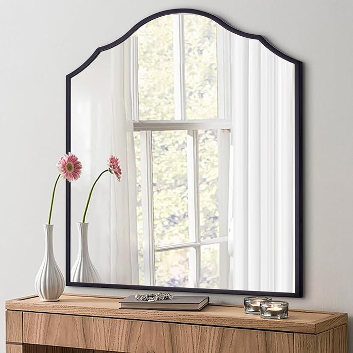 32"x30" Vanity Mirror for Wall, with Black Arched Decorative Metal Frame, Scalloped Entryway Mirr... | Amazon (US)