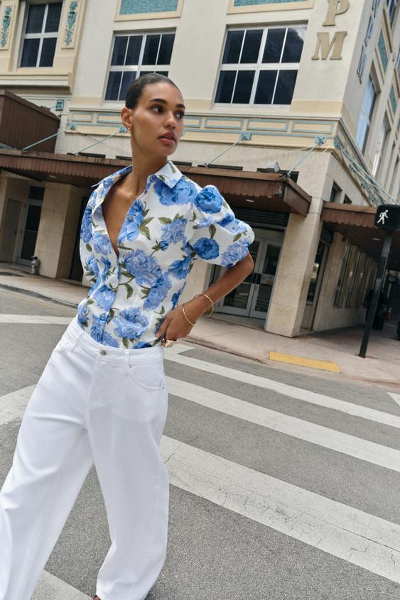 FLORAL PRINT POPLIN SHIRT | Zara US