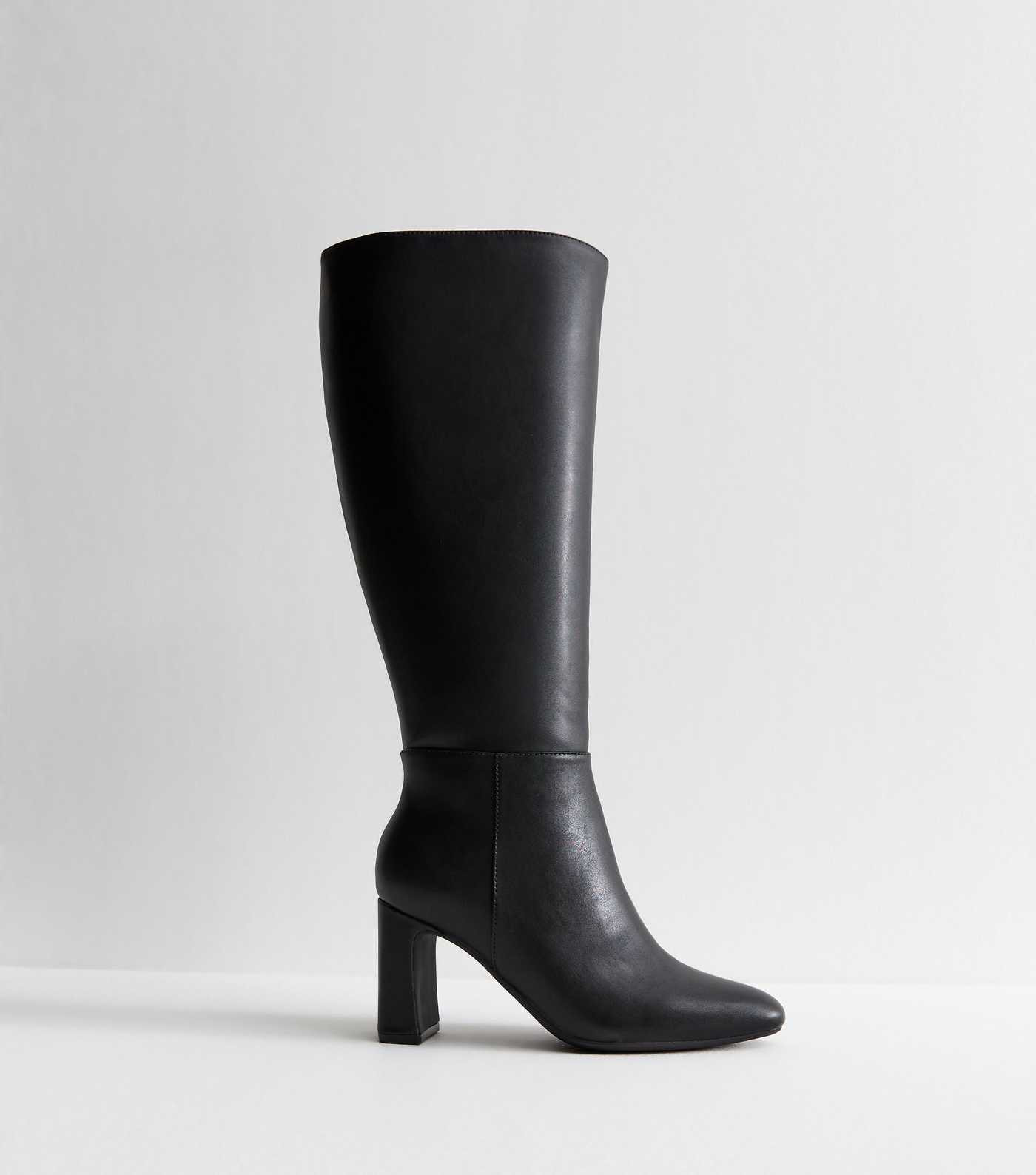 Extra Calf Fit Black Faux Leather Heeled Boots | New Look | New Look (UK)