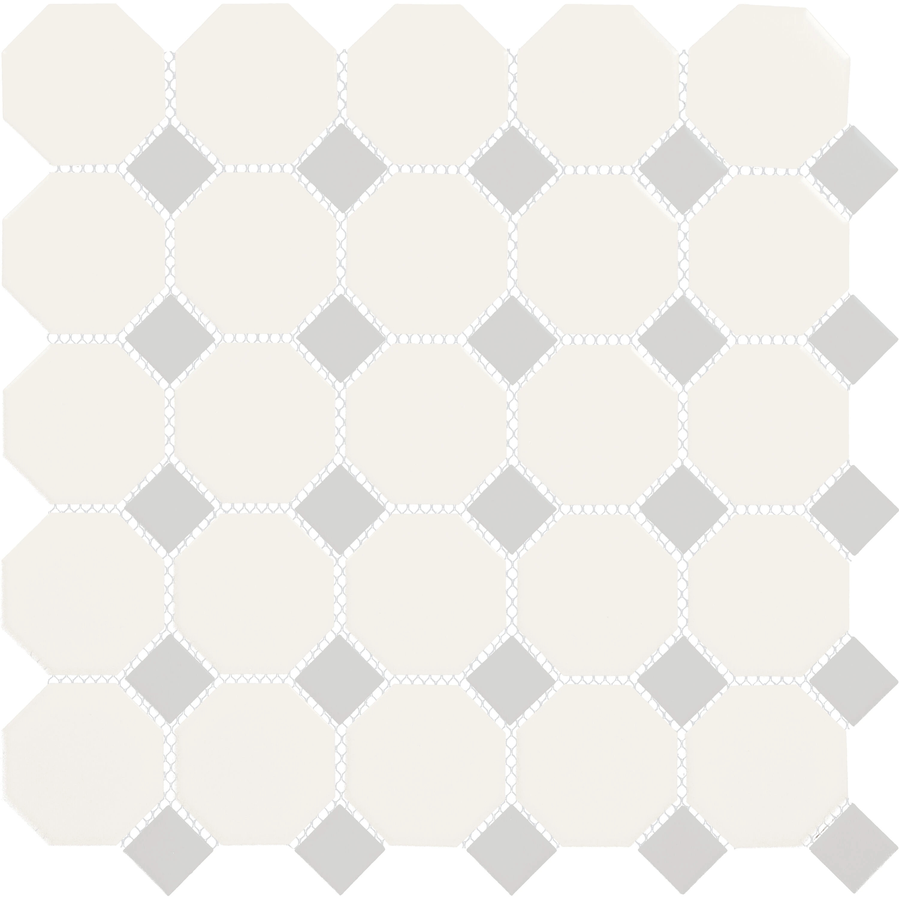 Daltile Octagon Dot Matte White Gray Dot 12-in x 12-in Matte Ceramic Patterned Octagon Mosaic Floor and Wall Tile ( 10-sq ft / Carton ) | Lowe's
