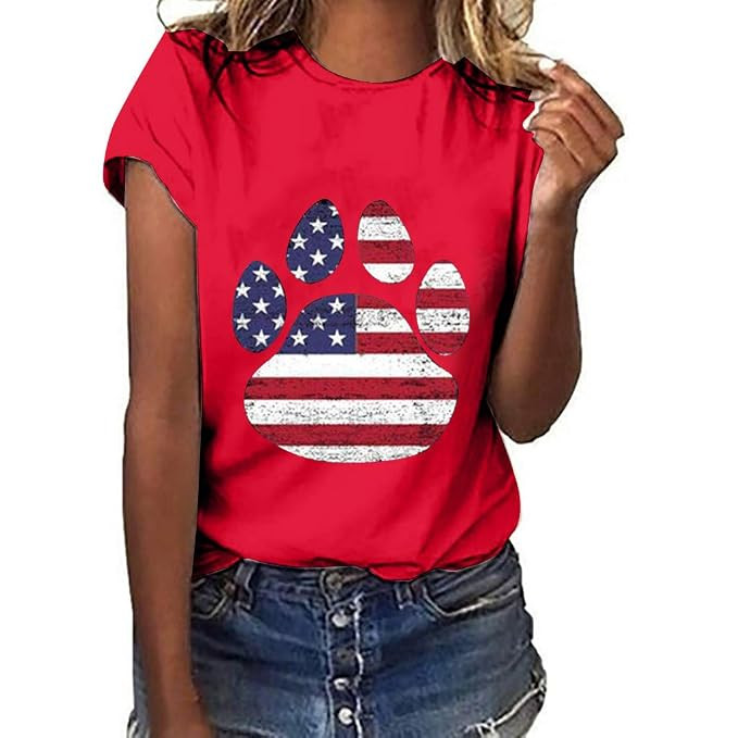 Womens Independence Day Paw Printed T Shirts Casual Short Sleeve O Neck Tees Plus Size Summer Blo... | Amazon (US)