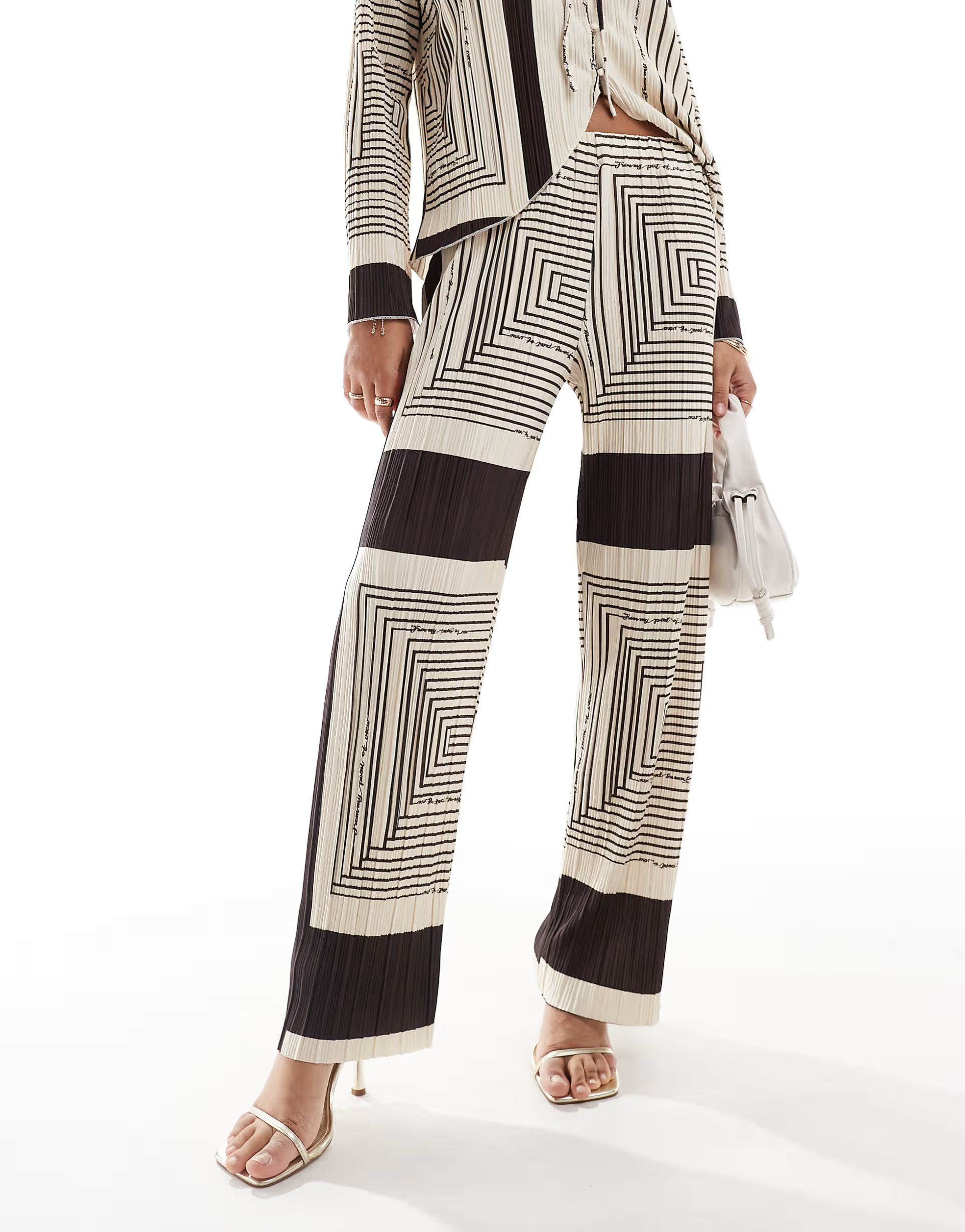 Object plisse wide leg pants in brown abstract print - part of a set | ASOS (Global)