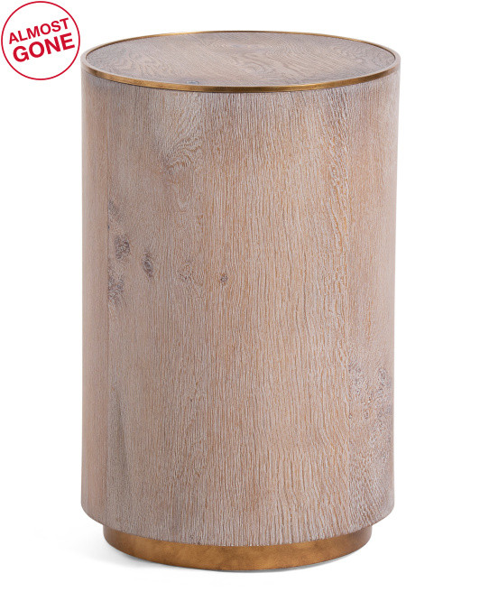 14x22 Fumed Natural Oak Spot Table With Brass Top Rim | TJ Maxx