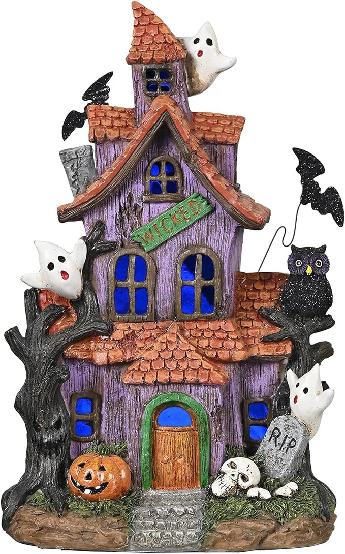 Valery Madelyn Halloween Decorations, Lighted Halloween Village Houses with LED Lights, Resin Spo... | Amazon (US)