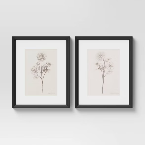 (Set of 2) 16" x 20" Framed Floral Sketch Framed Wall Art White - Threshold™ | Target