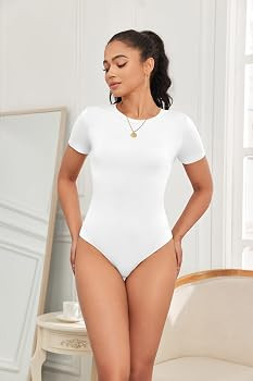 Cute Short Sleeve Tank Tops Bodysuit for Women Crew Neck Casual 2025 Summer Tops | Amazon (US)