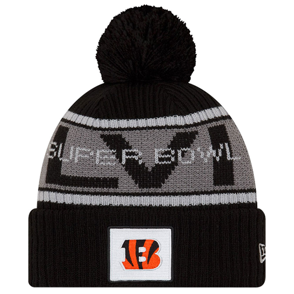 Cincinnati Bengals New Era Super Bowl LVI Bound Cuffed Pom Knit Hat - Black | Fanatics