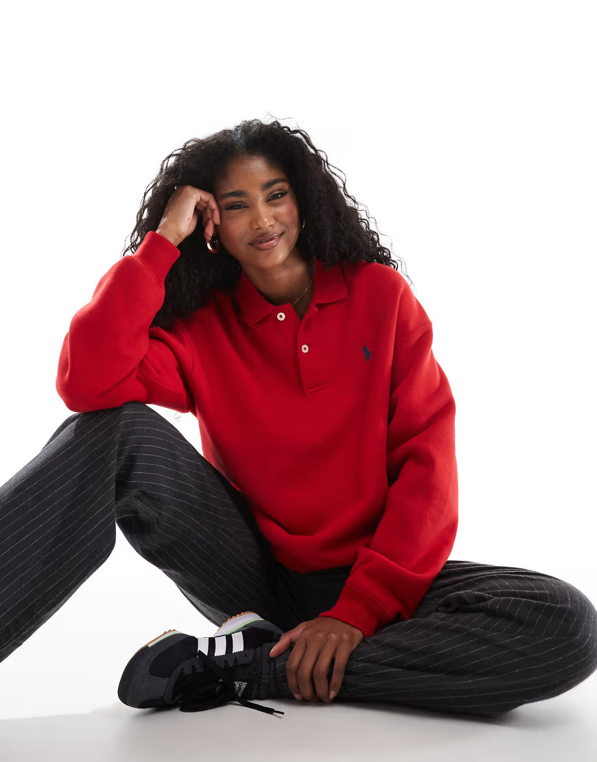 Polo Ralph Lauren collared sweatshirt with logo in red | ASOS (Global)