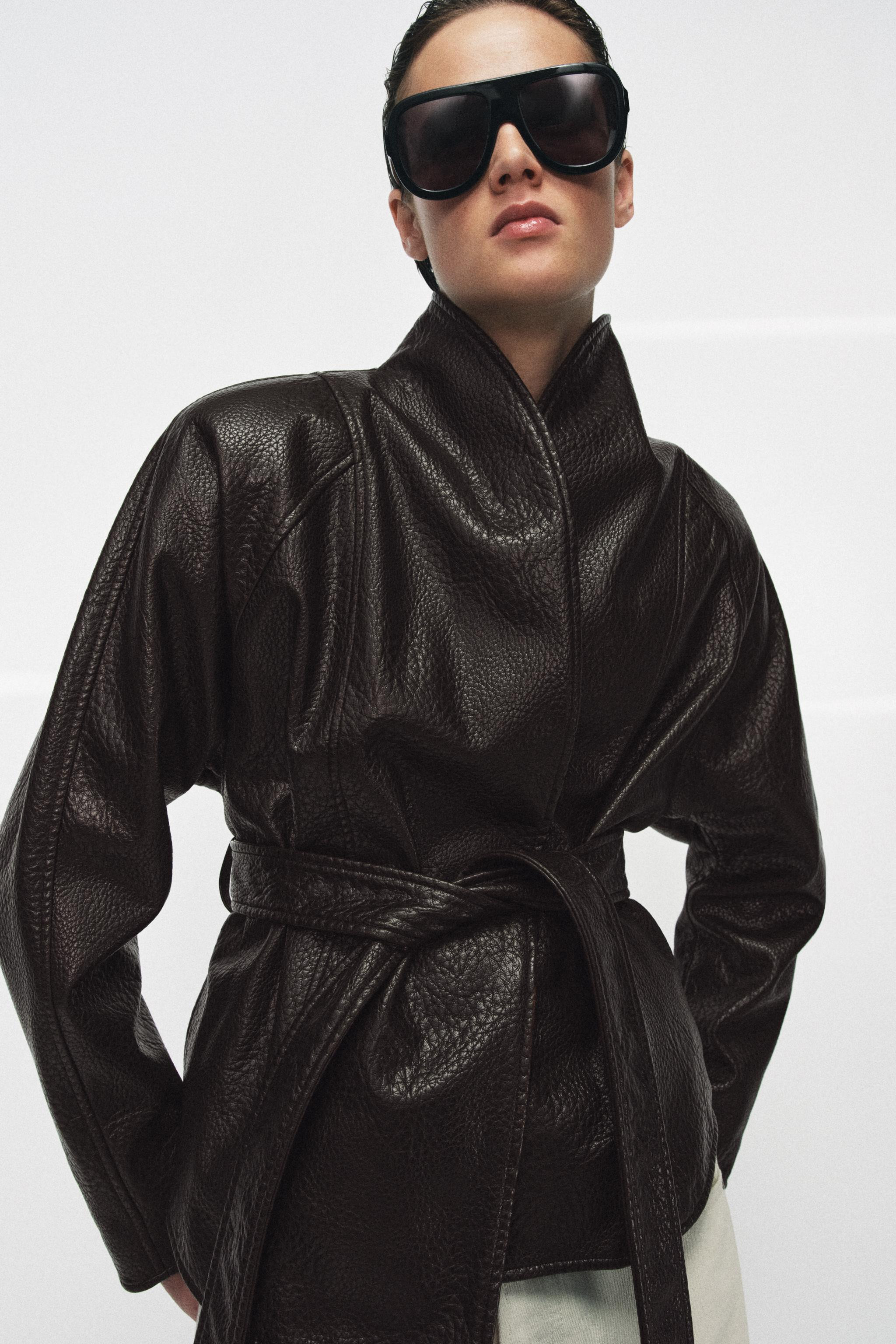 ZW COLLECTION FAUX LEATHER BELTED JACKET | Zara US