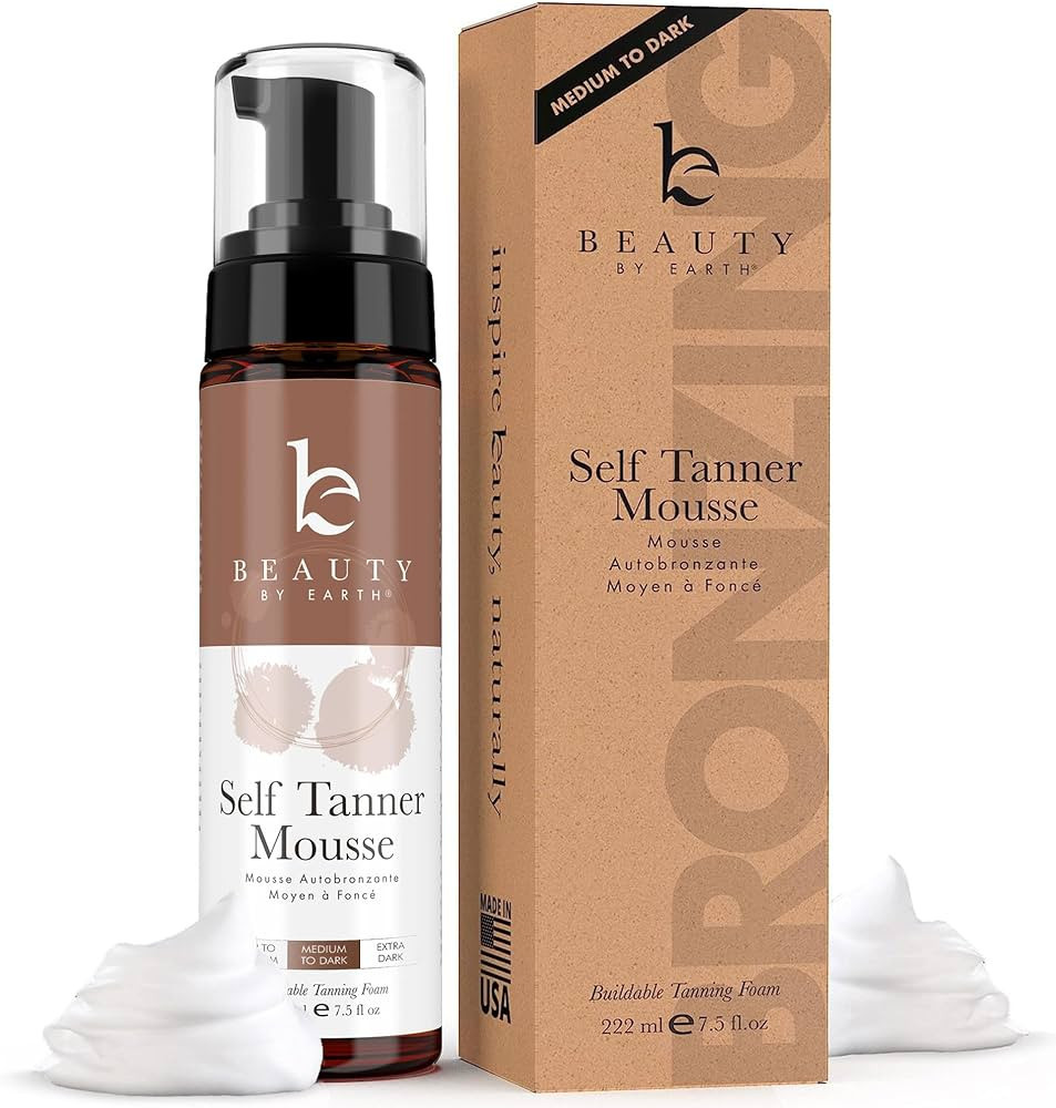 Beauty by Earth Self Tanner Mousse - Medium to Dark Gradual Self Tanner Foam, Sunless Tanner, Nat... | Amazon (US)