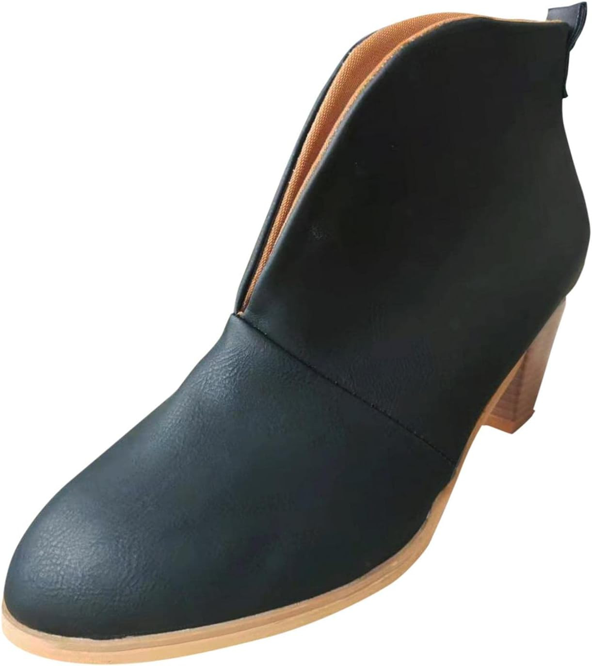 NOLDARES Boots for Women Slip On Ankle V Cutout Womens Boots Winter Warm Stacked Low Chunky Heel ... | Amazon (US)