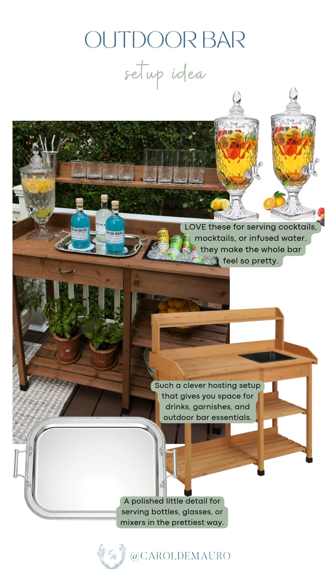 Turned a simple potting bench into the prettiest outdoor bar! Such an easy and affordable way to make hosting feel extra special.

backyard entertaining, hosting ideas, drink dispensers, outdoor party, patio bar cart, outdoor hosting, backyard cocktail party, hosting inspo, drinks station

#LTKfoodie #LTKHome #LTKU