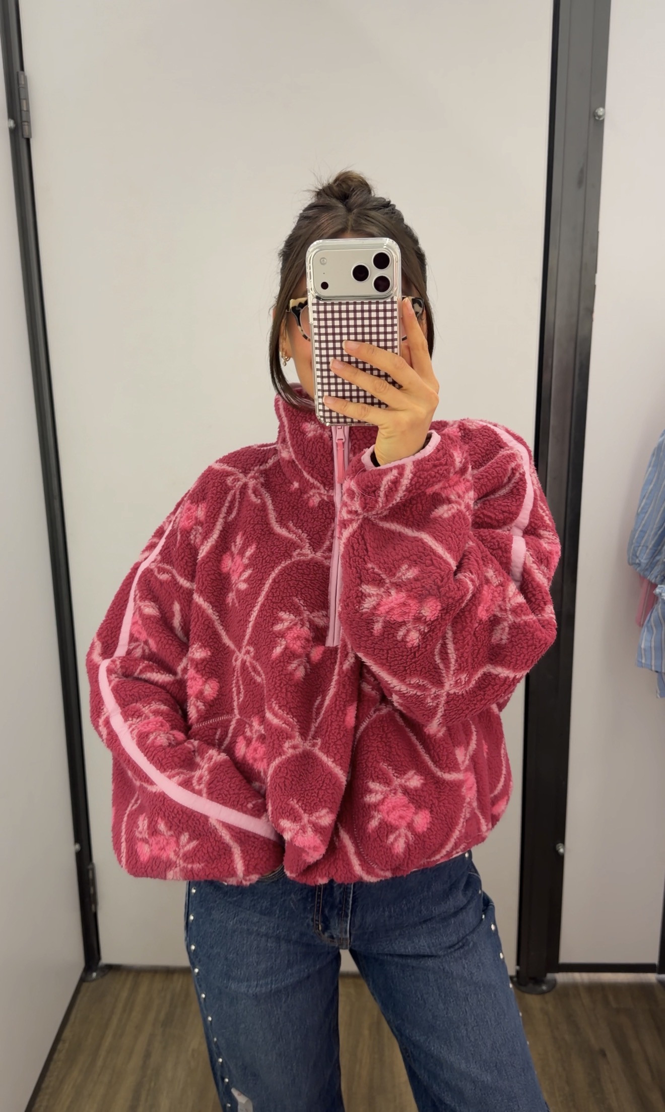 Stopped in just to try this on because I kept seeing it everywhere… and I get the hype now 😅 It's super cozy and cute in person, but definitely runs small. I sized up to a large and would absolutely recommend doing the same if you want a relaxed fit or plan to layer. It’s one of those pieces that looks even better on than on the hanger: soft, warm, and easy to throw on with jeans for everyday!! 

 #LTKdayinmylife #LTKgrwm #LTKFindsUnder50