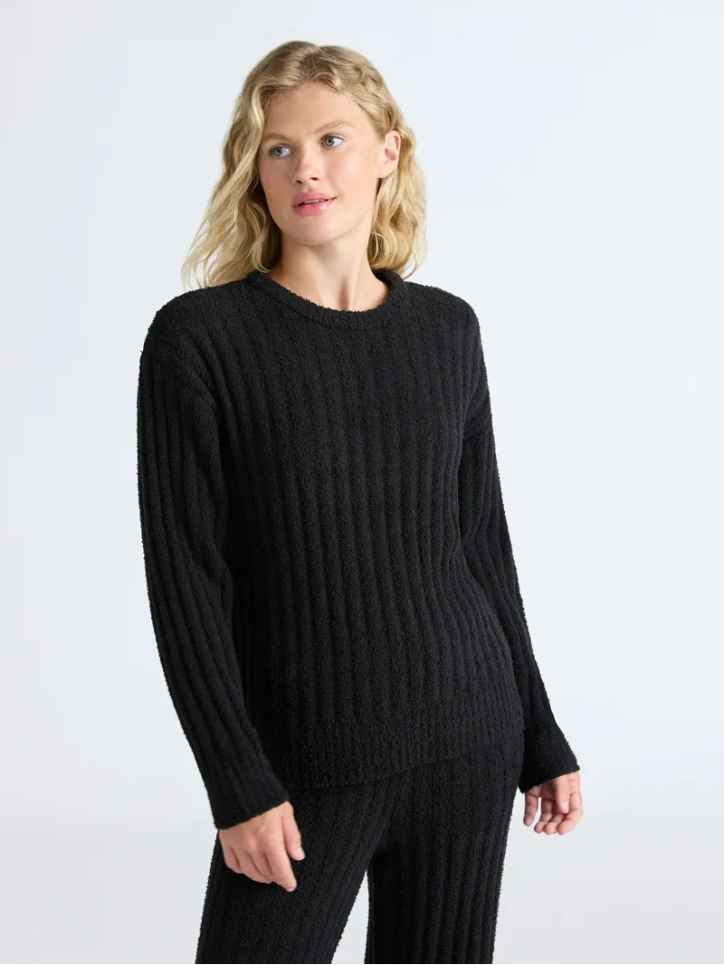Joyspun Women's Sleepwear Ribbed Crewneck Top with Long Sleeves, Sizes XS-3X - Walmart.com | Walmart (US)