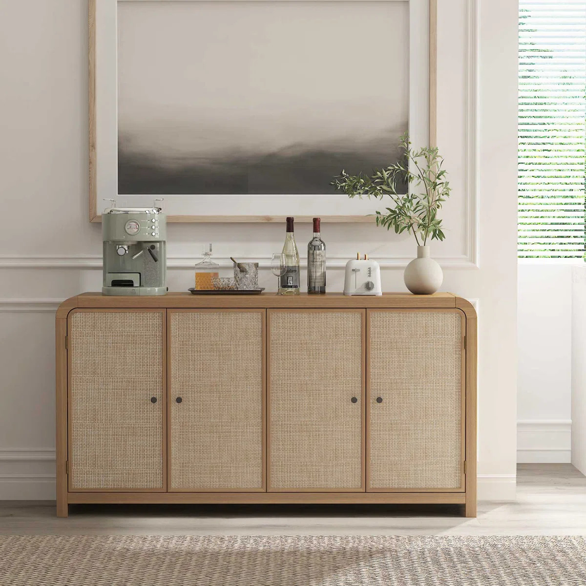 Cevat 60'' Boho Buffets & Sideboards with Rattan Sideboard Cabinet with 4 Doors | Wayfair North America