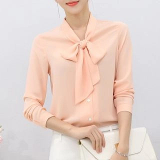 Bow Long-Sleeve Chiffon Blouse | YesStyle Global