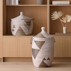 Graphic Millet Lidded Baskets - Black & White | West Elm (US)