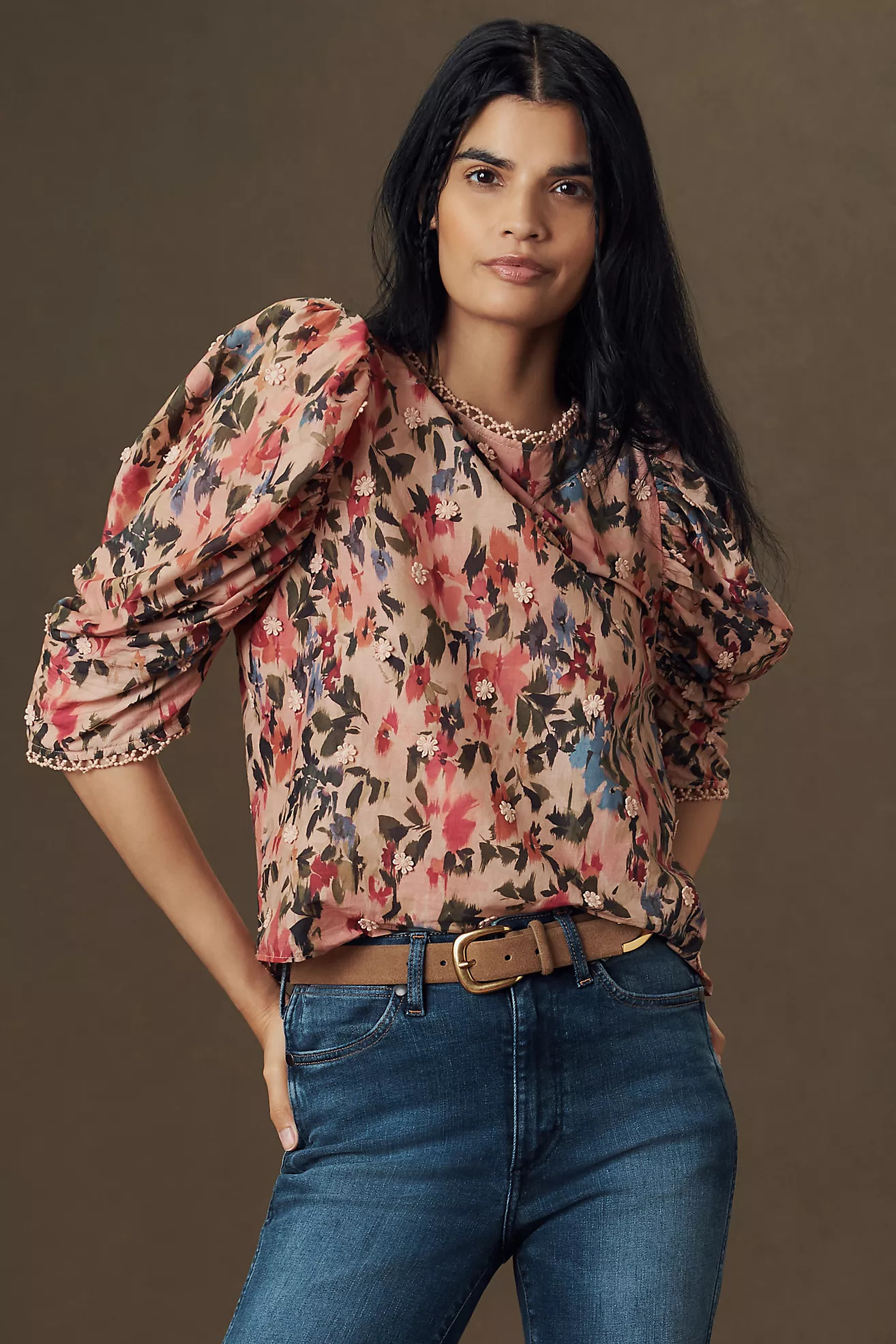 Farm Rio Puff-Sleeve Floral Blouse | Anthropologie (US)