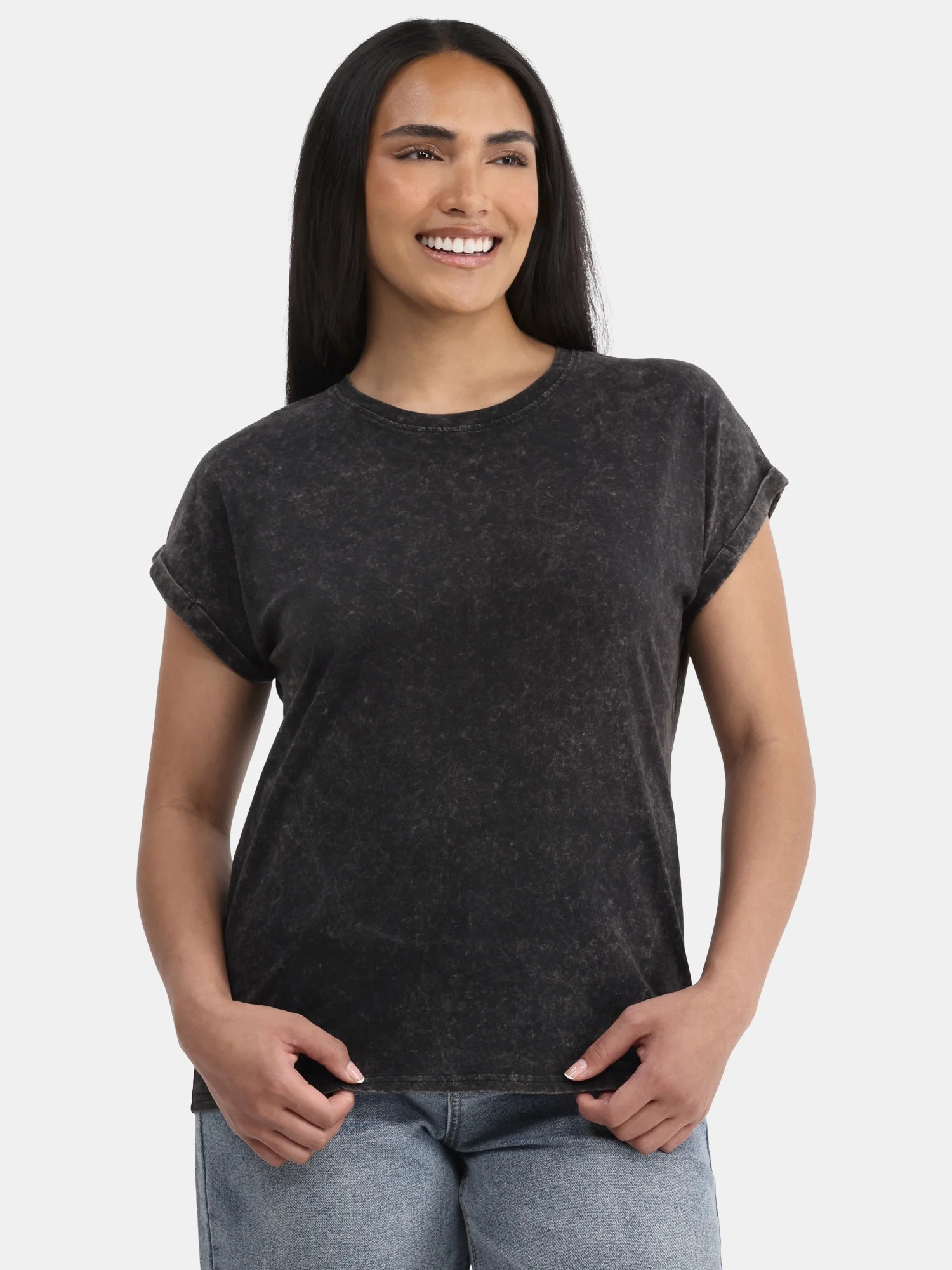 Time and Tru Women's Mineral Washed Dolman Tee with Rolled Cuffs, XS-XXXL | Walmart (US)