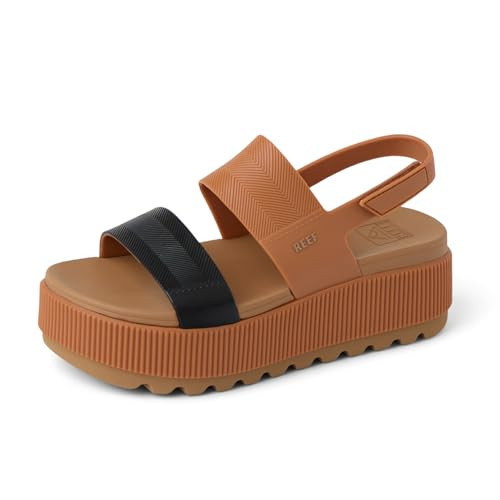 Reef Women's Water Vista Higher Platform Sandal, Water Friendly, Adjustable Strap, Black/Tan Duo, 11 | Amazon (US)