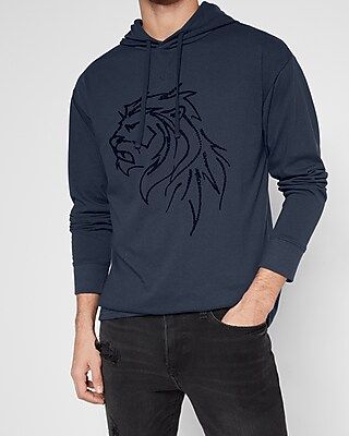 Navy Lion Graphic Long Sleeve Hooded T-shirt | Express