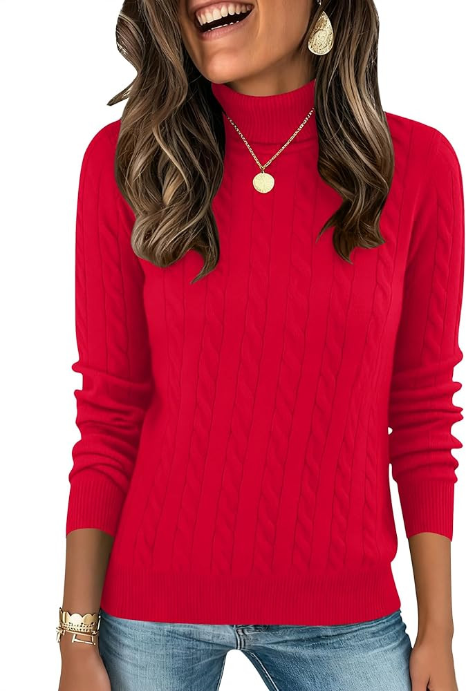 LOMON Women's Casual Turtleneck Sweaters Cable Knit Fall Long Sleeve Slim Fit Pullover Tops | Amazon (US)