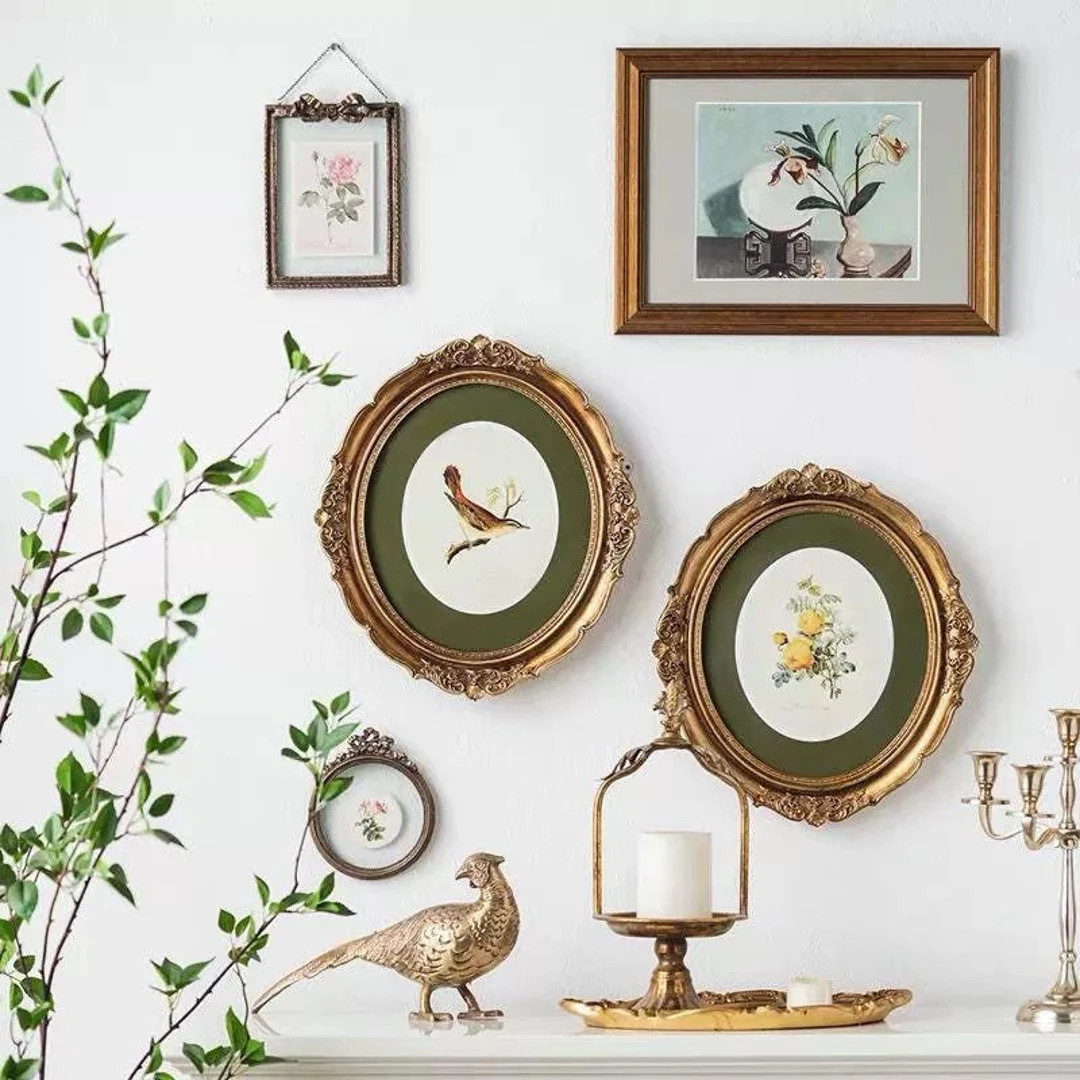 Vintage Floral Art Prints Framed, Oval 6x8 Picture Frames, Victorian Botanical Artwork, Cottageco... | Etsy (US)