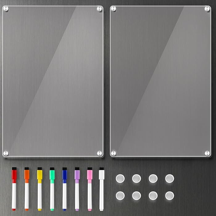 2 Pack 12''*8'' Acrylic Magnetic Whiteboard for Fridge, Clear Dry Erase Menu Board for Refrigerat... | Amazon (US)