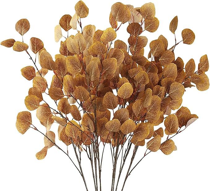 Sggvecsy 6 Pcs Fall Eucalyptus Leaves Artificial Eucalyptus Stems Long Silver Dollar Leaves Autum... | Amazon (US)